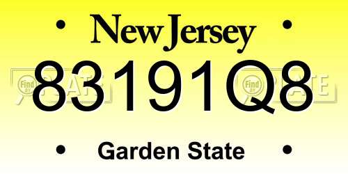 83191Q8 New Jersey License Plate