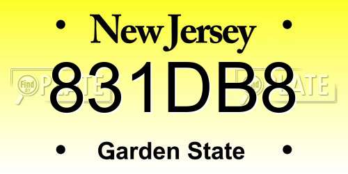 831DB8 New Jersey License Plate