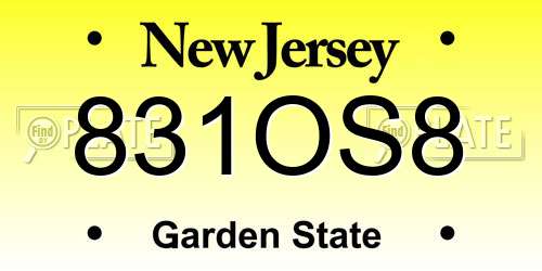 831OS8 New Jersey License Plate