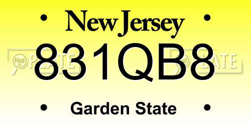 831QB8 New Jersey License Plate