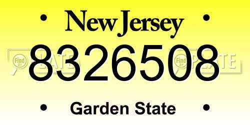 8326508 New Jersey License Plate