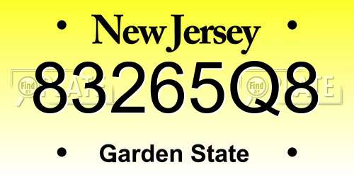 83265Q8 New Jersey License Plate