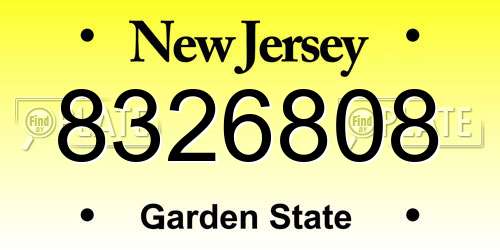 8326808 New Jersey License Plate