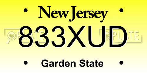 833XUD New Jersey License Plate