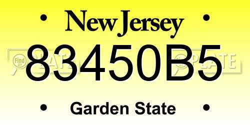 83450B5 New Jersey License Plate