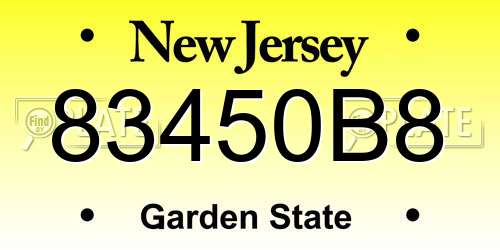 83450B8 New Jersey License Plate