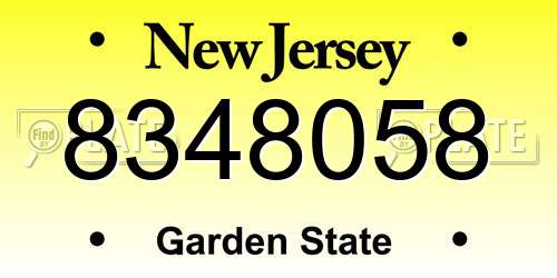 8348058 New Jersey License Plate