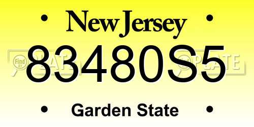 83480S5 New Jersey License Plate