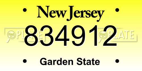 834912 New Jersey License Plate