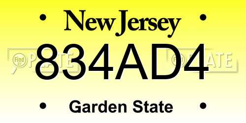 834AD4 New Jersey License Plate