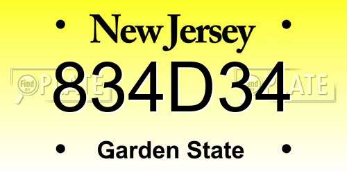 834D34 New Jersey License Plate