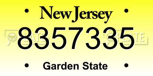 8357335 New Jersey License Plate