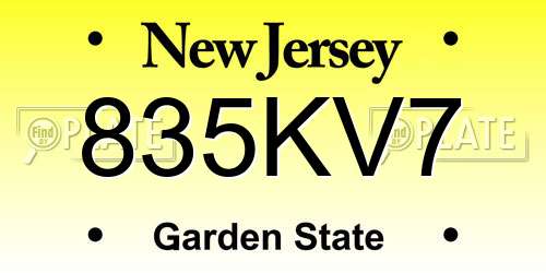 835KV7 New Jersey License Plate