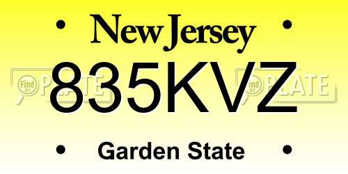 835KVZ New Jersey License Plate