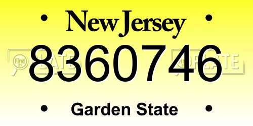 8360746 New Jersey License Plate
