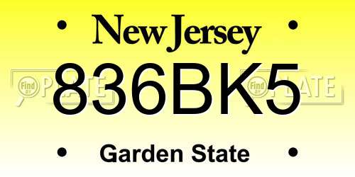 836BK5 New Jersey License Plate