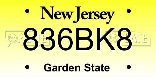836BK8 New Jersey License Plate