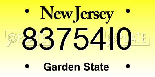 83754I0 New Jersey License Plate