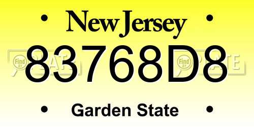 83768D8 New Jersey License Plate