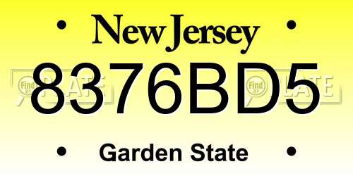 8376BD5 New Jersey License Plate
