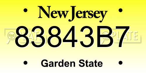 83843B7 New Jersey License Plate
