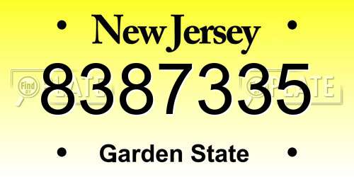 8387335 New Jersey License Plate
