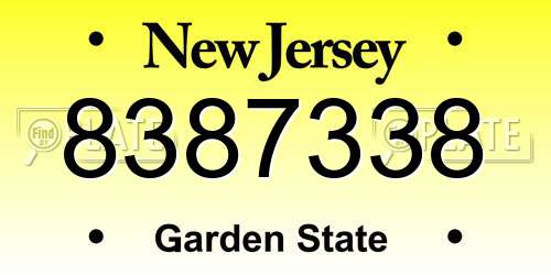 8387338 New Jersey License Plate