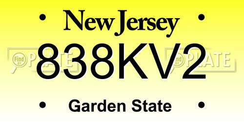 838KV2 New Jersey License Plate