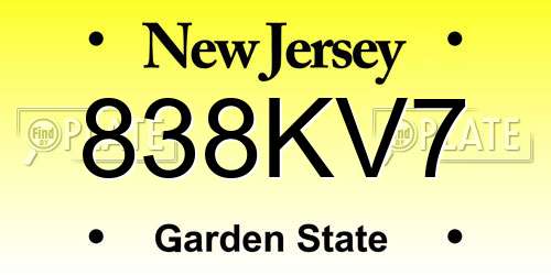 838KV7 New Jersey License Plate