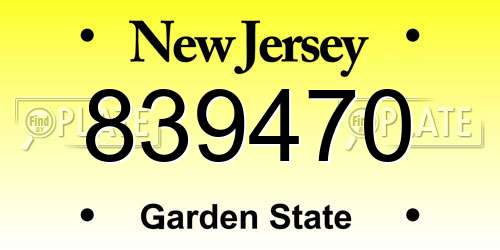 839470 New Jersey License Plate
