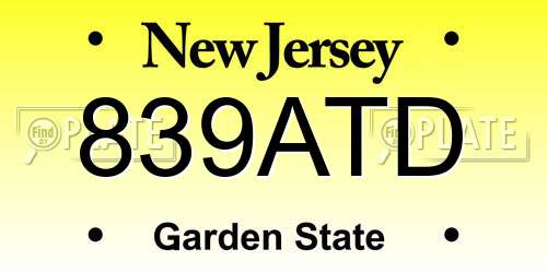 839ATD New Jersey License Plate