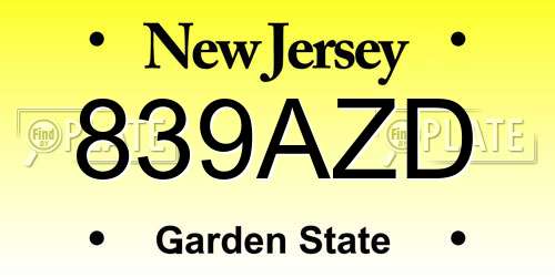 839AZD New Jersey License Plate