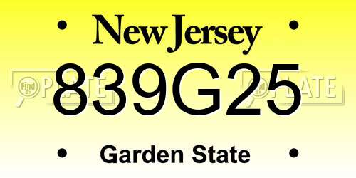 839G25 New Jersey License Plate