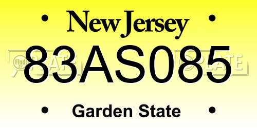 83AS085 New Jersey License Plate
