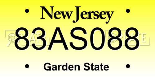 83AS088 New Jersey License Plate
