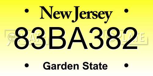 83BA382 New Jersey License Plate