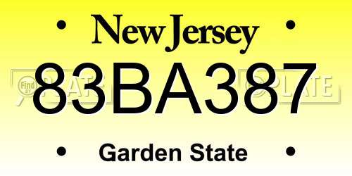 83BA387 New Jersey License Plate