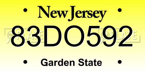 83DO592 New Jersey License Plate