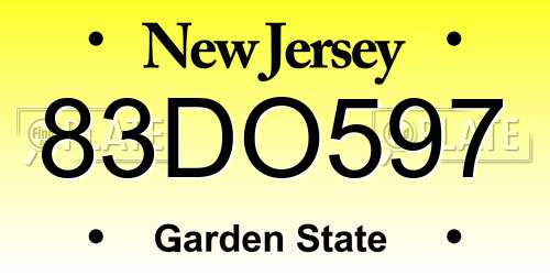 83DO597 New Jersey License Plate