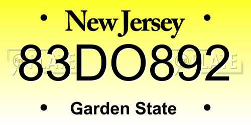 83DO892 New Jersey License Plate