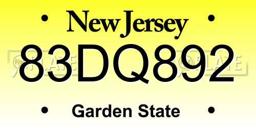 83DQ892 New Jersey License Plate