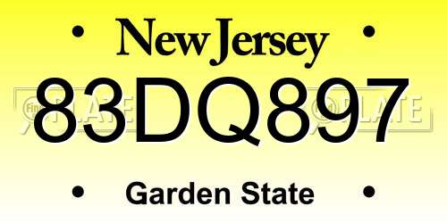 83DQ897 New Jersey License Plate
