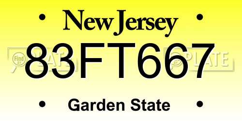 83FT667 New Jersey License Plate