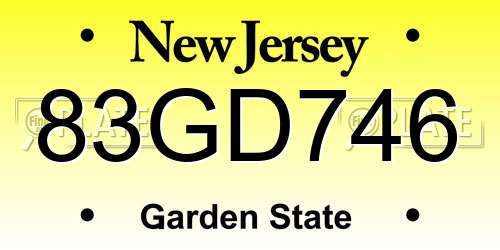 83GD746 New Jersey License Plate