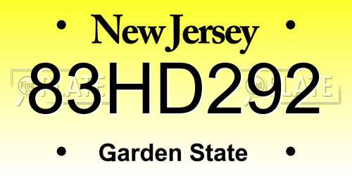 83HD292 New Jersey License Plate
