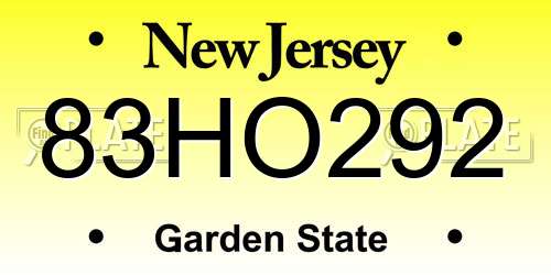 83HO292 New Jersey License Plate