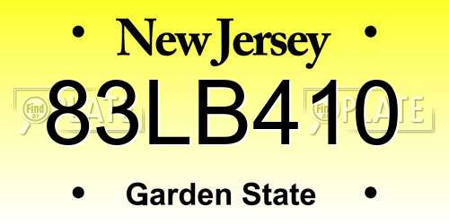 83LB410 New Jersey License Plate