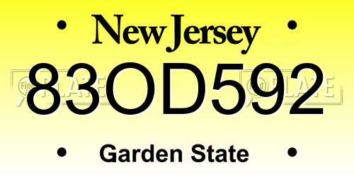83OD592 New Jersey License Plate