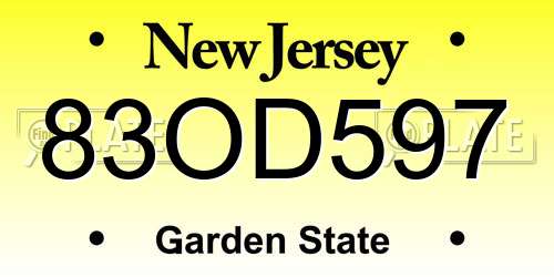 83OD597 New Jersey License Plate