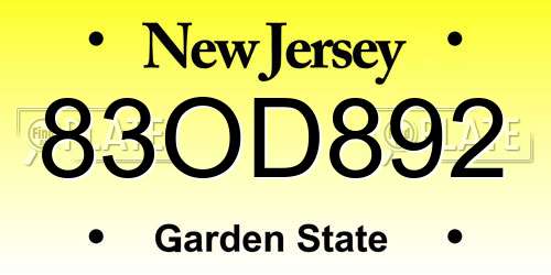 83OD892 New Jersey License Plate